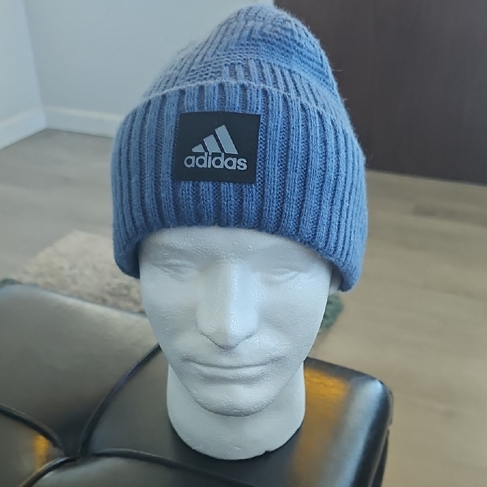 adidas Blue Knit Beanie with Logo Patch